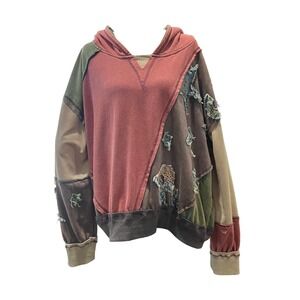 Oli & Hali Patchwork Hoodie Floral Multicolored Stars Boho Womens XL Slouchy